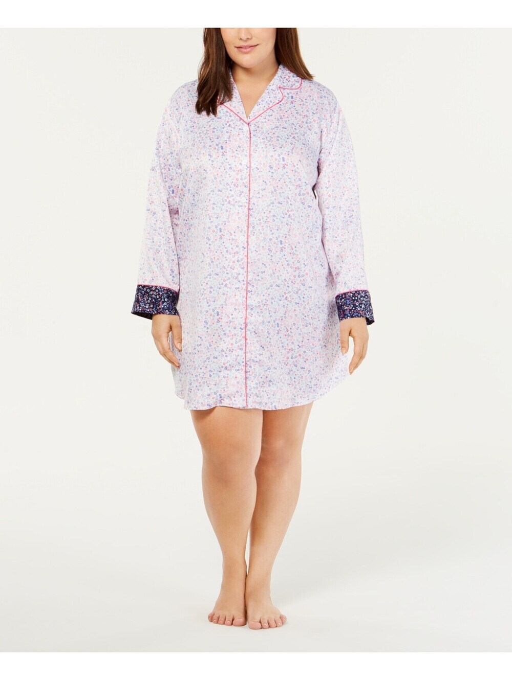 Charter Club Womens Plus Size Contrast-Trimmed Printed Sleepshirt Size 1X